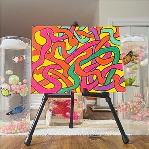 Vibrant Abstract Art Canvas on Easel